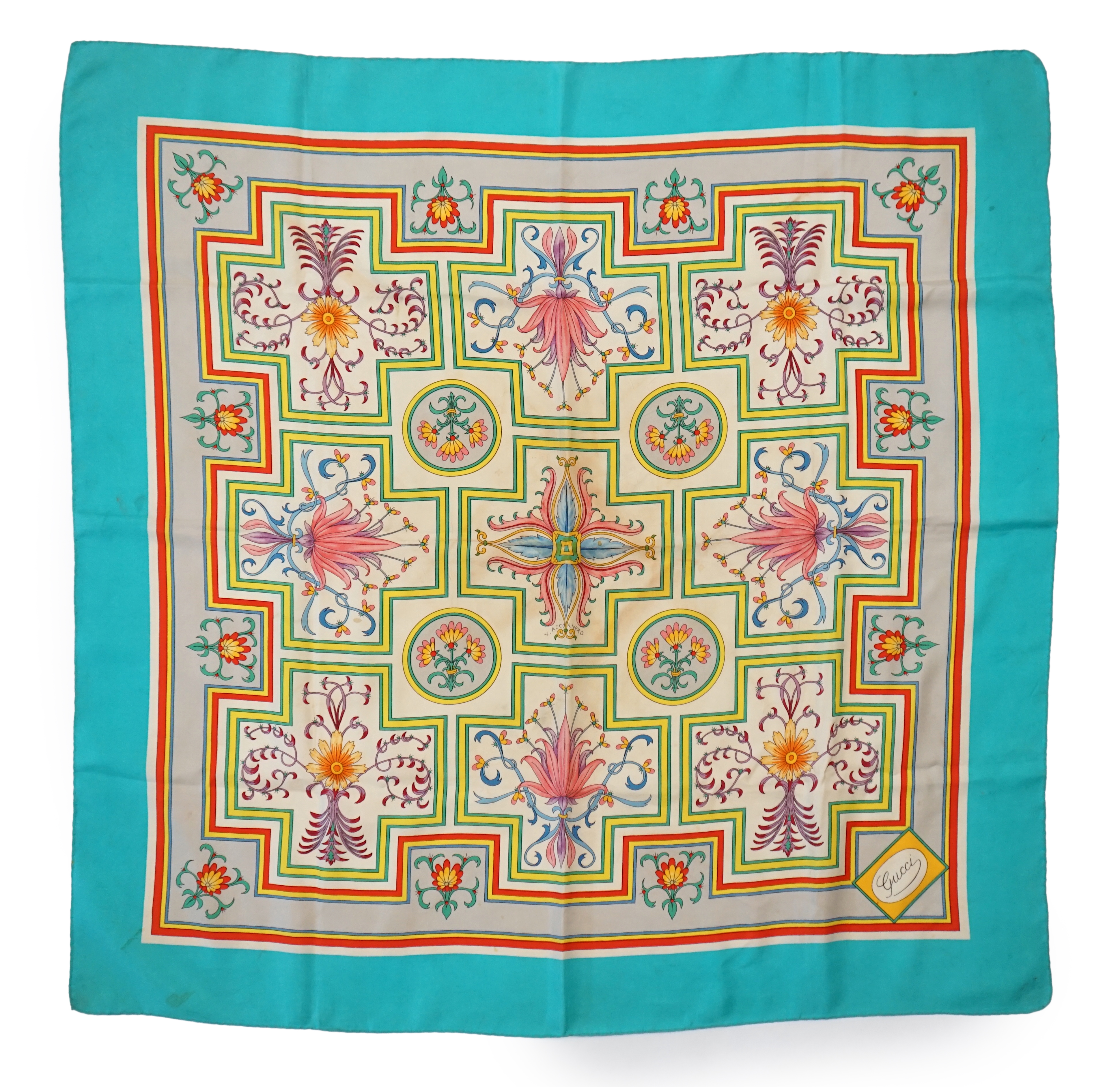 A Gucci Vittorio Accornero silk scarf, 88cm x 85cm